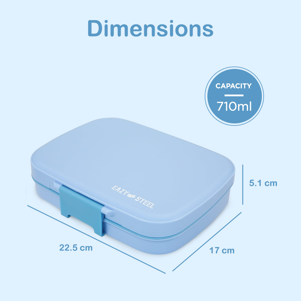 Eazy Kids Personalized Premium Stainless Steel Lunch Box 710ml – Leakproof 3-Compartment Lunch Box for Kids, Blue