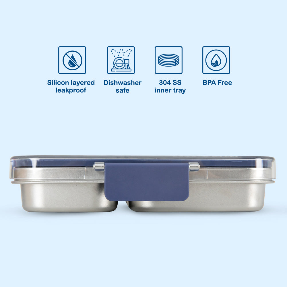 Eazy Kids Personalized Stainless Steel Bento Lunch Box w/ Tritan Lid,Blue