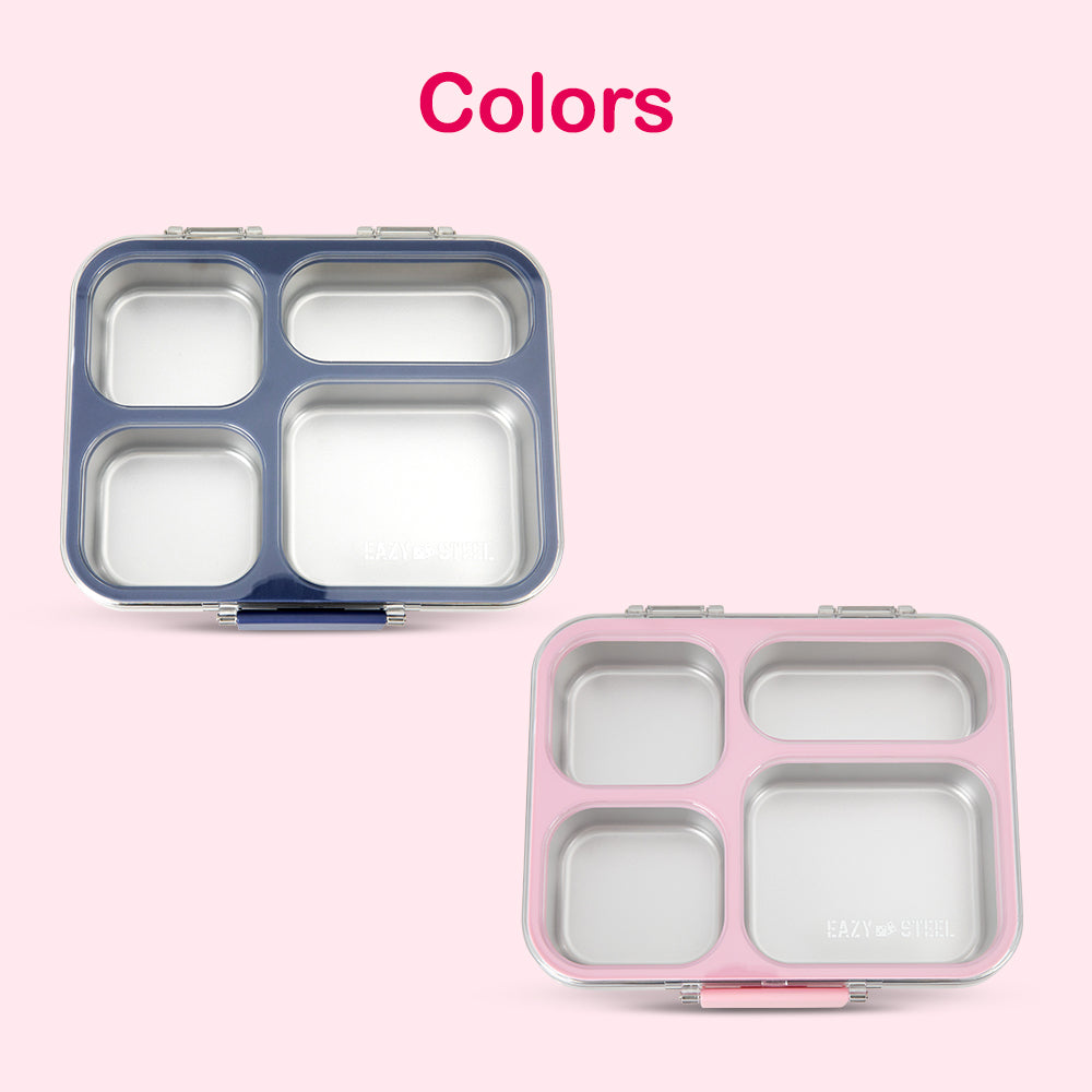 Eazy Kids Personalized Premium Stainless Steel Lunch Box 710ml – Leakproof 3-Compartment Lunch Box for Kids, Pink
