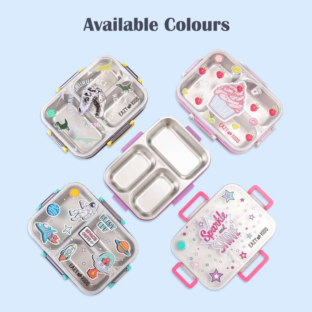 Eazy Kids 3 Compartment Stainless Steel bento Lunch Box - Space out 800ml - Blue