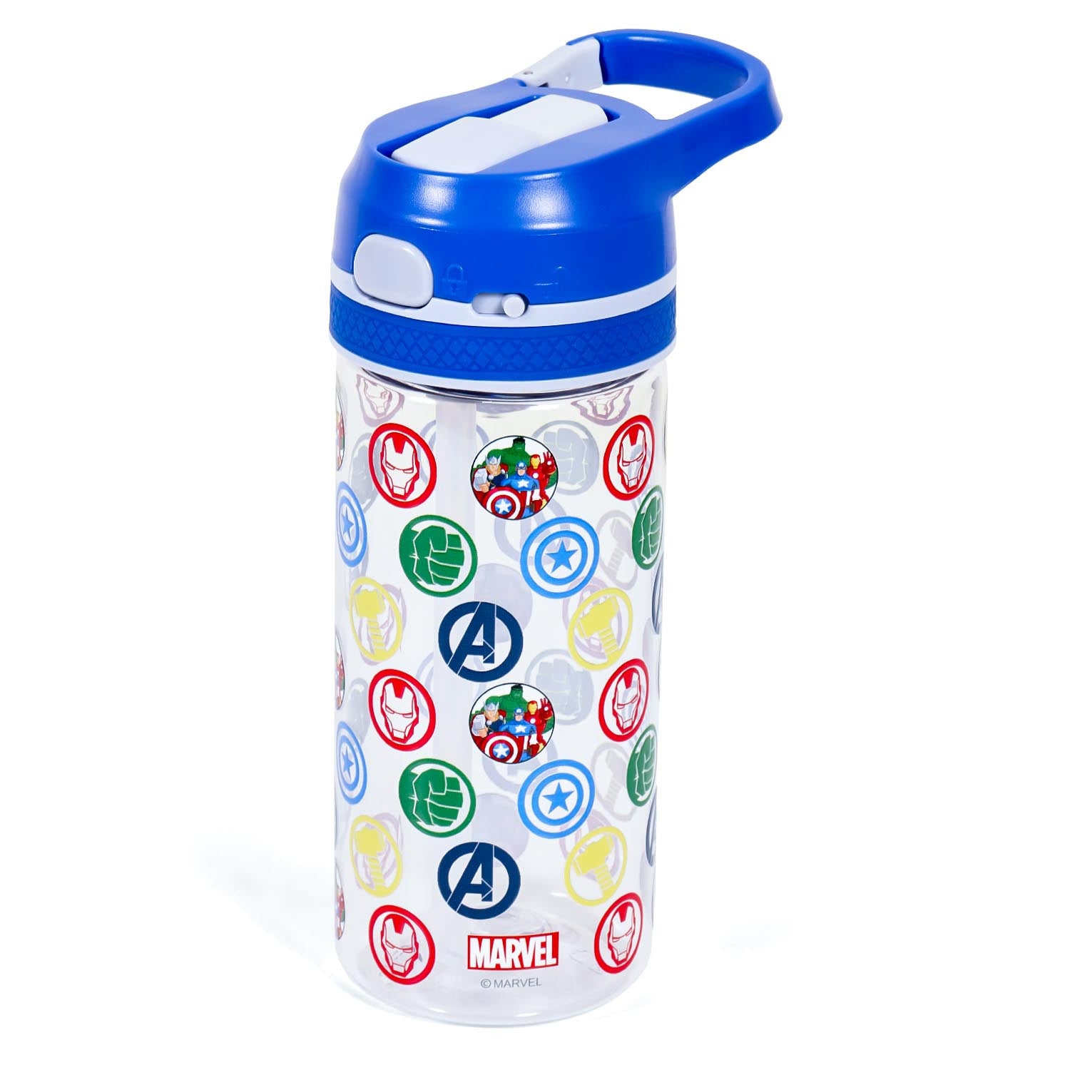Marvel Avengers Tritan Water Bottle w/Lockable Push button and Carry Handle - Blue (420ml)