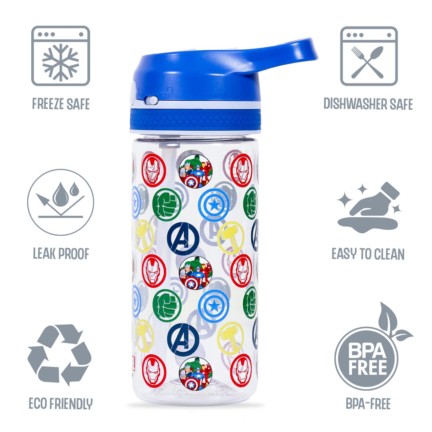 Marvel Avengers Tritan Water Bottle w/Lockable Push button and Carry Handle - Blue (420ml)