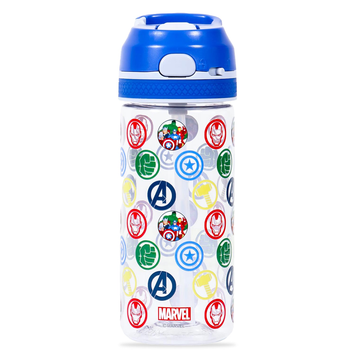 Marvel Avengers Tritan Water Bottle w/Lockable Push button and Carry Handle - Blue (420ml)