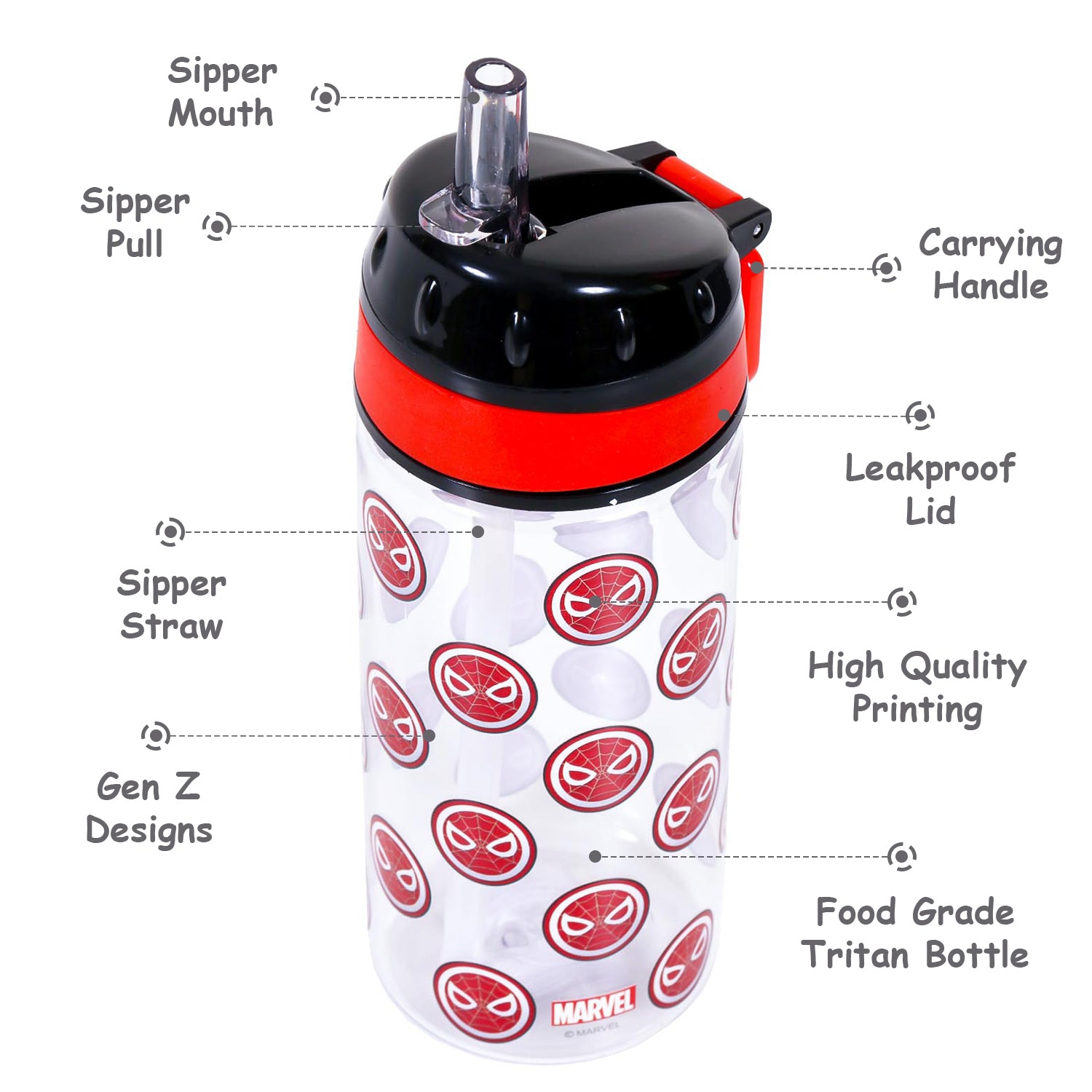 Marvel Spider - Man Tritan Water Bottle w/Carry handle - Black Red(420ml)