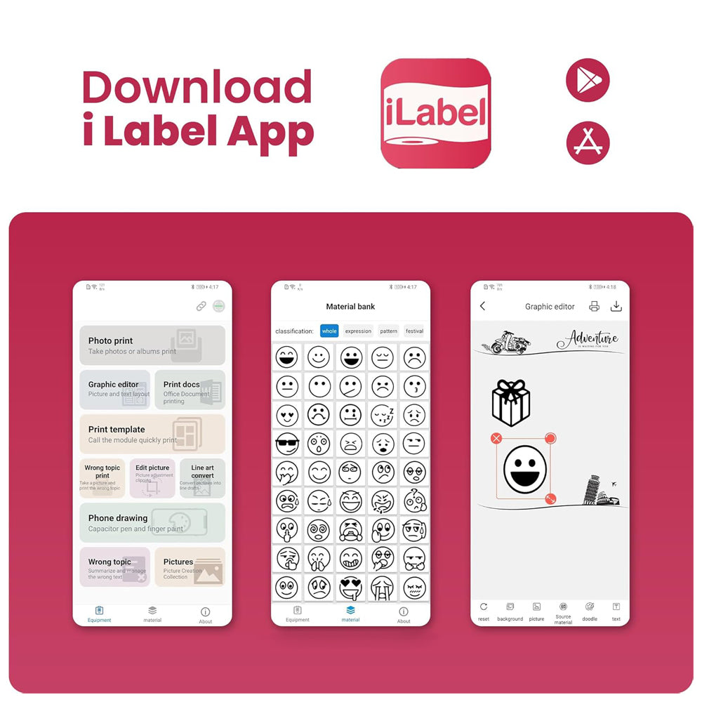 طابعة ملصقات صغيرة من إيزي كيدز مع 180 لفة ملصقات، تحكم ذكي بالتطبيق للمنزل والمكتب والمدرسة - أبيض