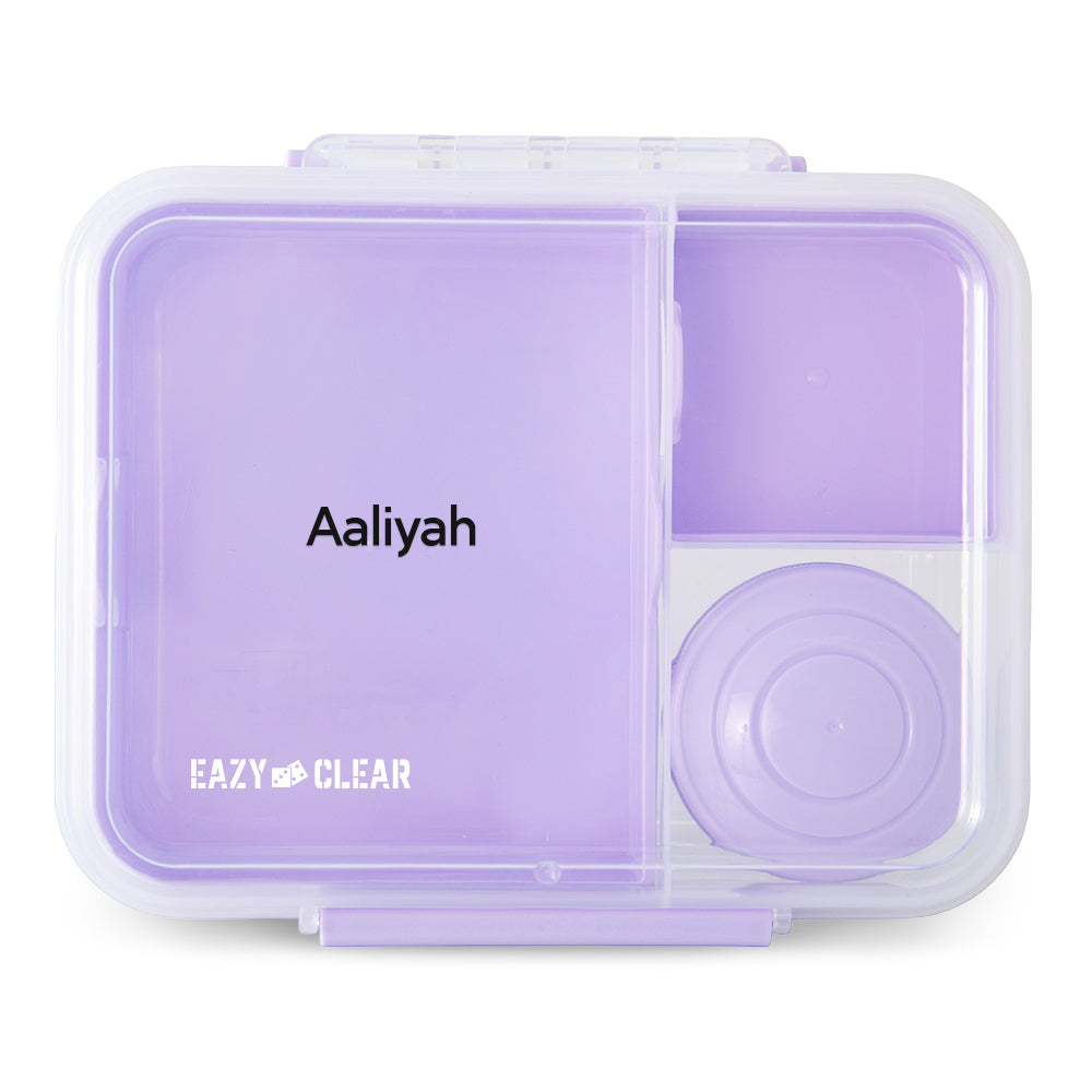 Eazy Kids Personalized 3/4/5 Compartment Convertible 1650ml Bento Lunch Box with 150ml Gravy Bowl - Purple