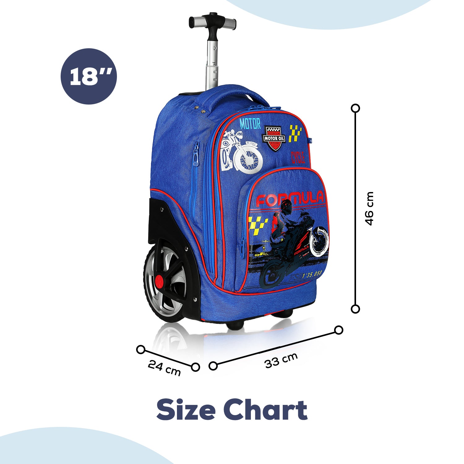 EAZY KIDS - 18 inch Set of 2 Formula Racing Big Wheel Trolley School & Pencil Case - Blue