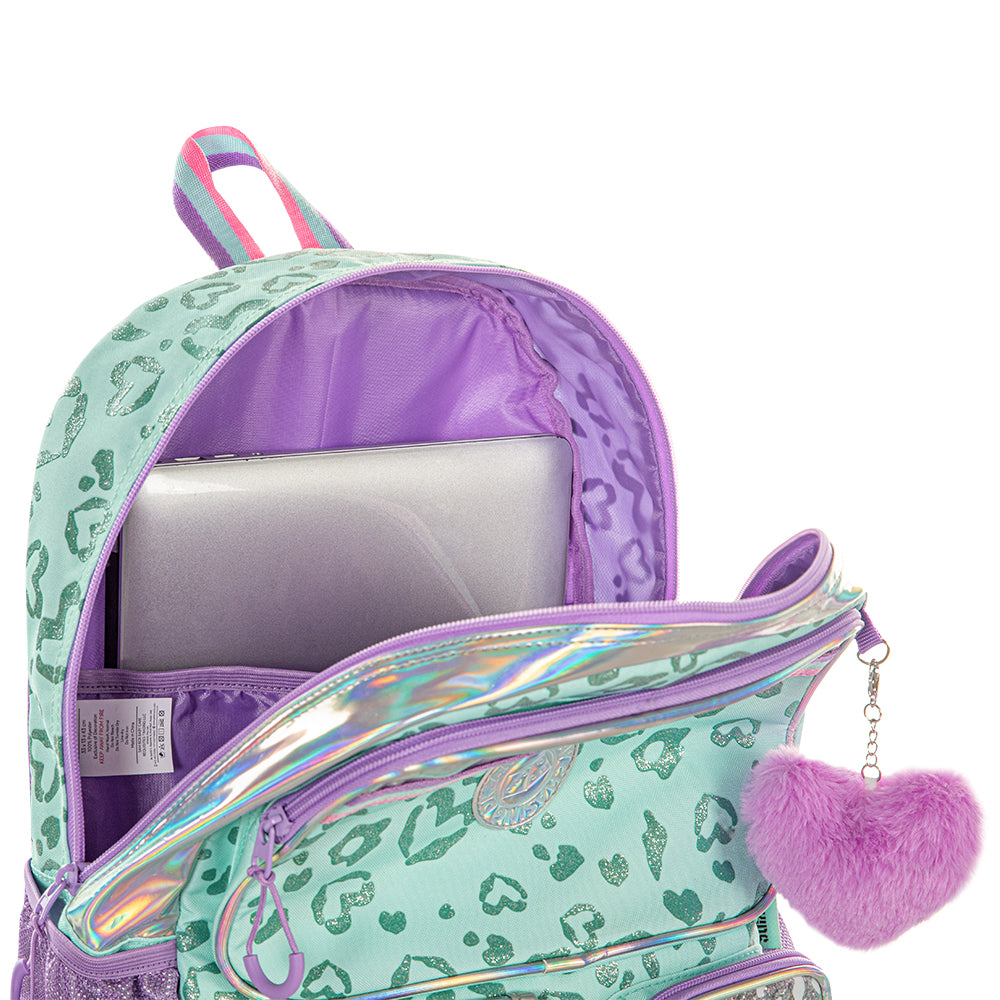 EAZY KIDS 17" School Bag Set of 3 w/Lunch Bag and Pencil Pouch - Love Green