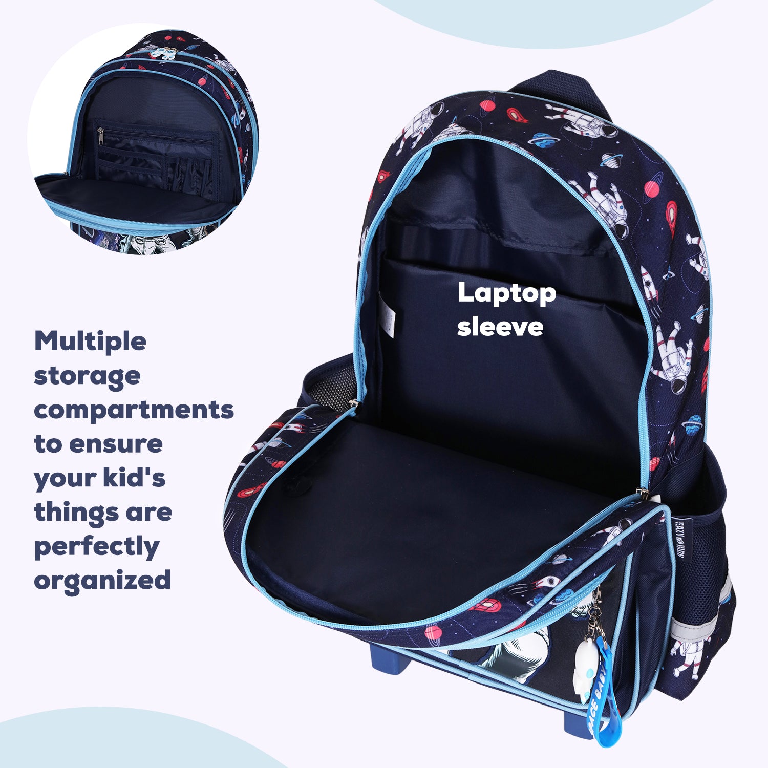 EAZY KIDS - Back to School - 18 inch Set of 4 School Bag Lunch Bag Activity Bag & Pencil Case Astronaut - Blue