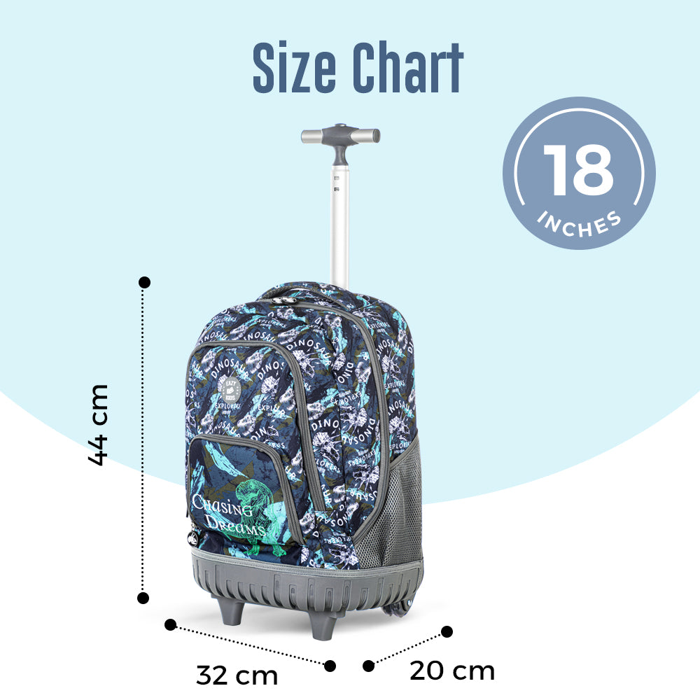 EAZY KIDS 18 inch Set of 3 Trolley Backpack w/Lunch Bag and Pencil Case-T Rex