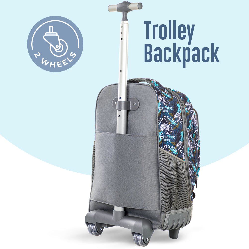EAZY KIDS 18 inch Set of 3 Trolley Backpack w/Lunch Bag and Pencil Case-T Rex