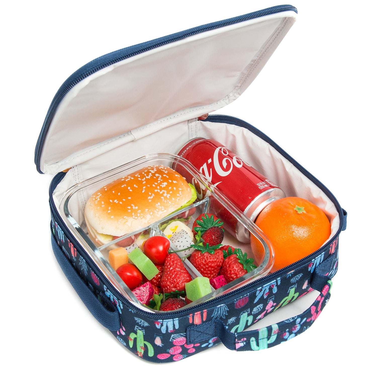 EAZY KIDS - 18 inch Set of 3 Trolley School Bag Lunch Bag & Pencil Case Cacti - Blue