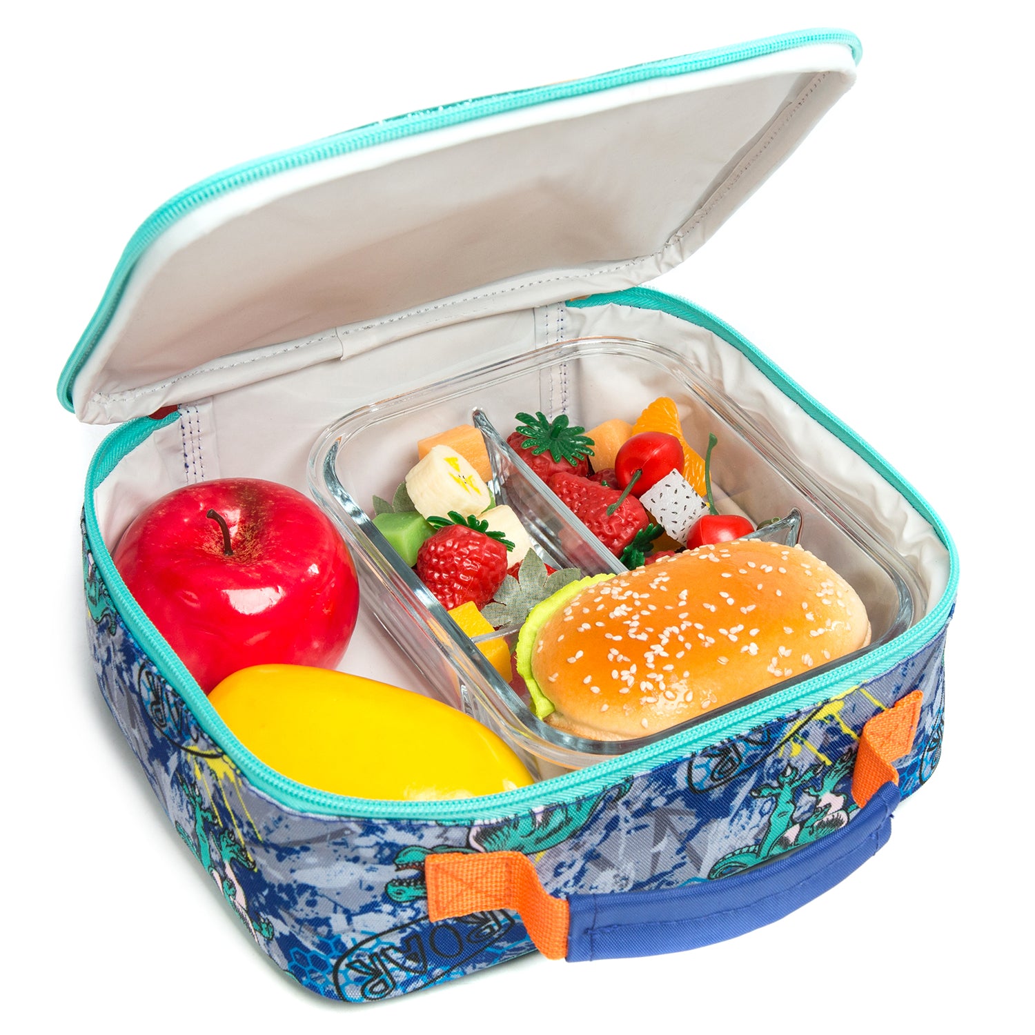 EAZY KIDS - 17 inch Set of 3 Trolley School Bag Lunch Bag & Pencil Case Dinosaur - Orange