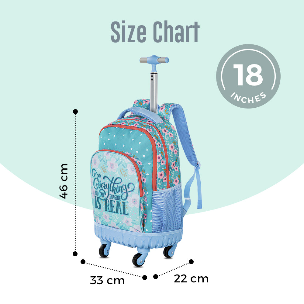 EAZY KIDS 18 inch 4-Wheel Trolley School Set w/Lunch Bag and Pencil case – Flora Edition