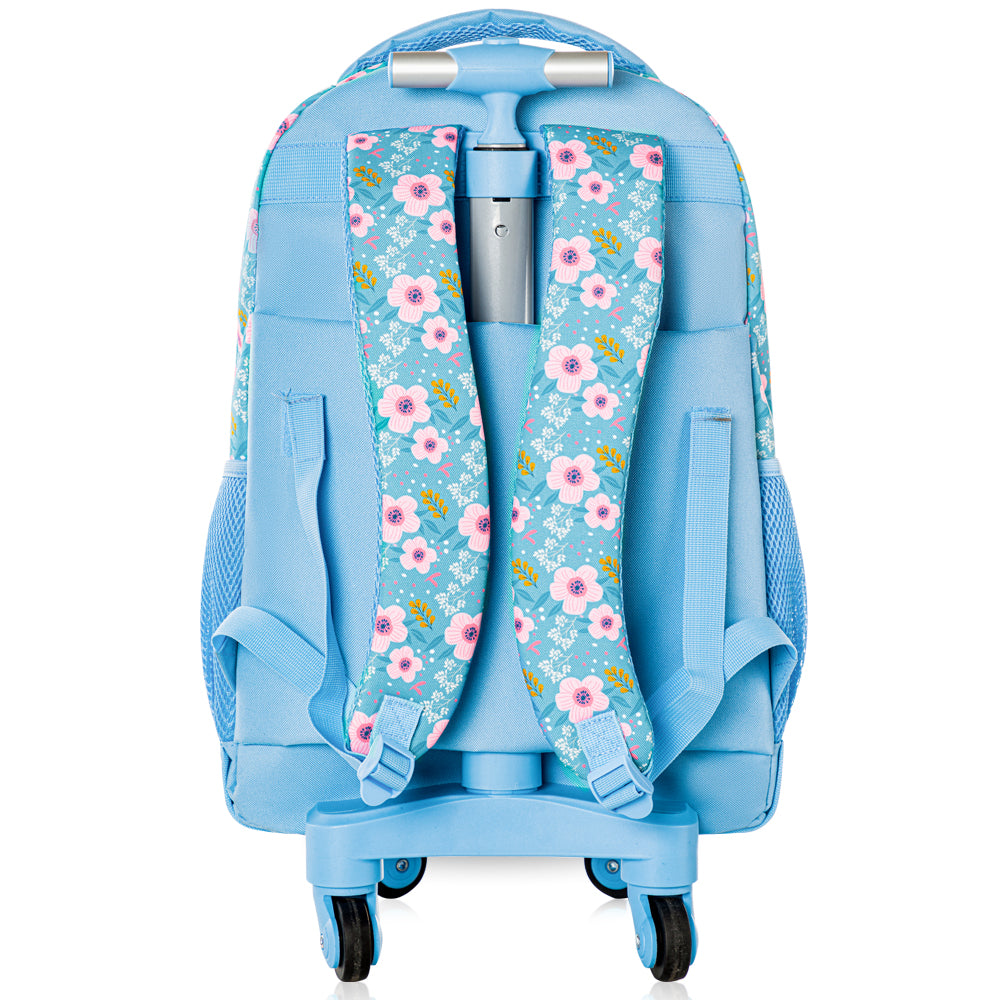 EAZY KIDS 18 inch 4-Wheel Trolley School Set w/Lunch Bag and Pencil case – Flora Edition