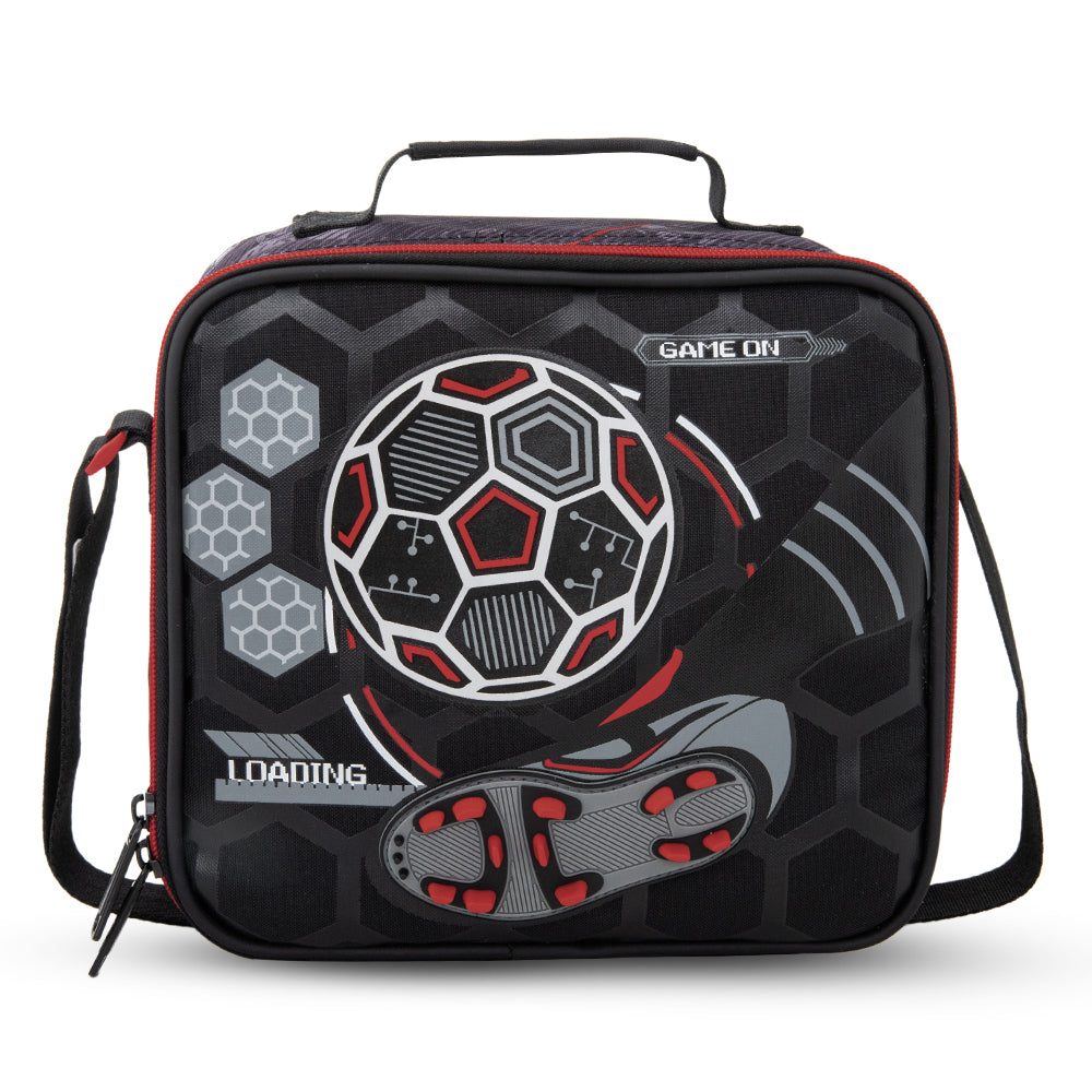 Eazy Kids 17” 3-Piece Trolley School Backpack Set for Kids – Football Design with Lunch Bag & Pencil Case, Black