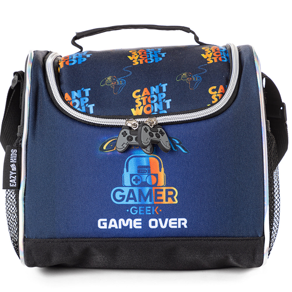 EAZY KIDS 18 inch 4-Wheel Trolley School Set w/Lunch Bag and Pencil case – Gamer Edition