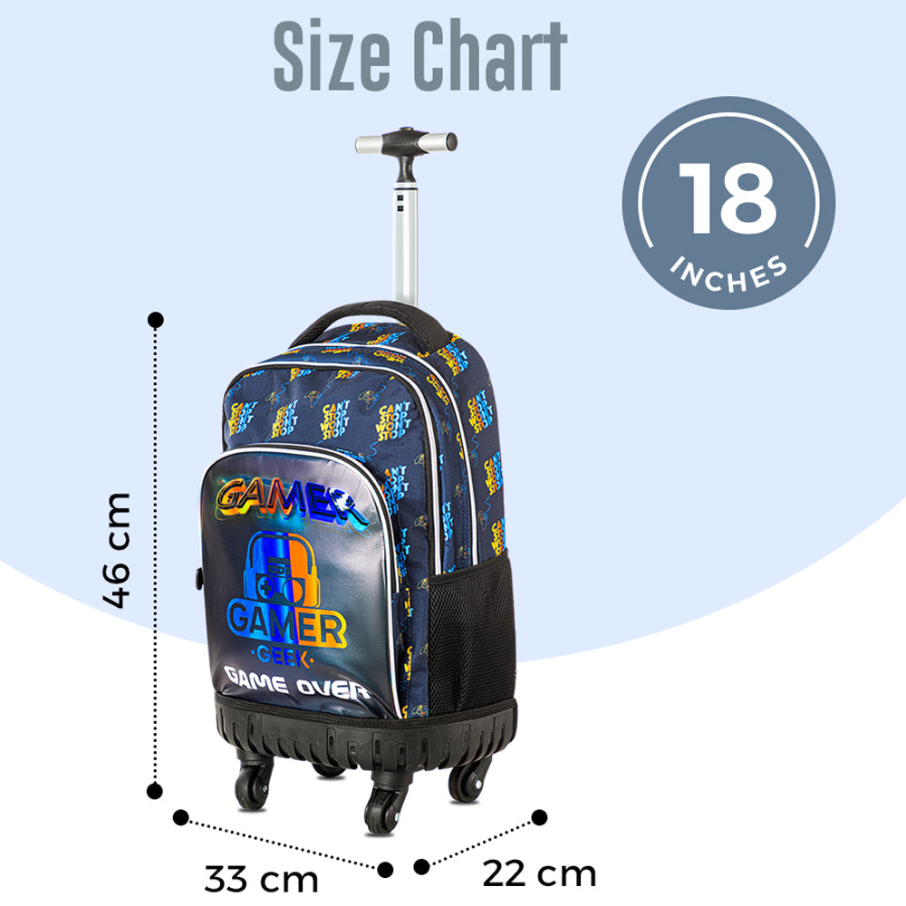 EAZY KIDS 18 inch 4-Wheel Trolley School Set w/Lunch Bag and Pencil case – Gamer Edition