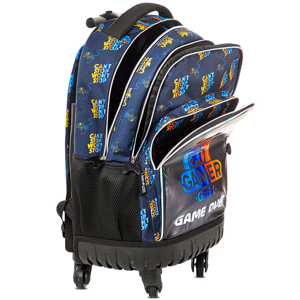 EAZY KIDS 18 inch 4-Wheel Trolley School Set w/Lunch Bag and Pencil case – Gamer Edition