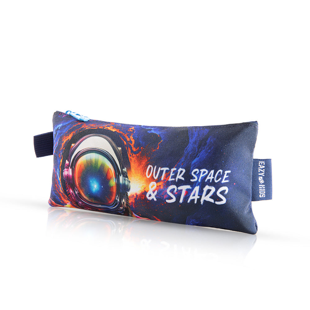 EAZY KIDS 16Inch Set of 3 Trolley School Bag with Lunch Bag and Pencil Case Outer Space - Blue