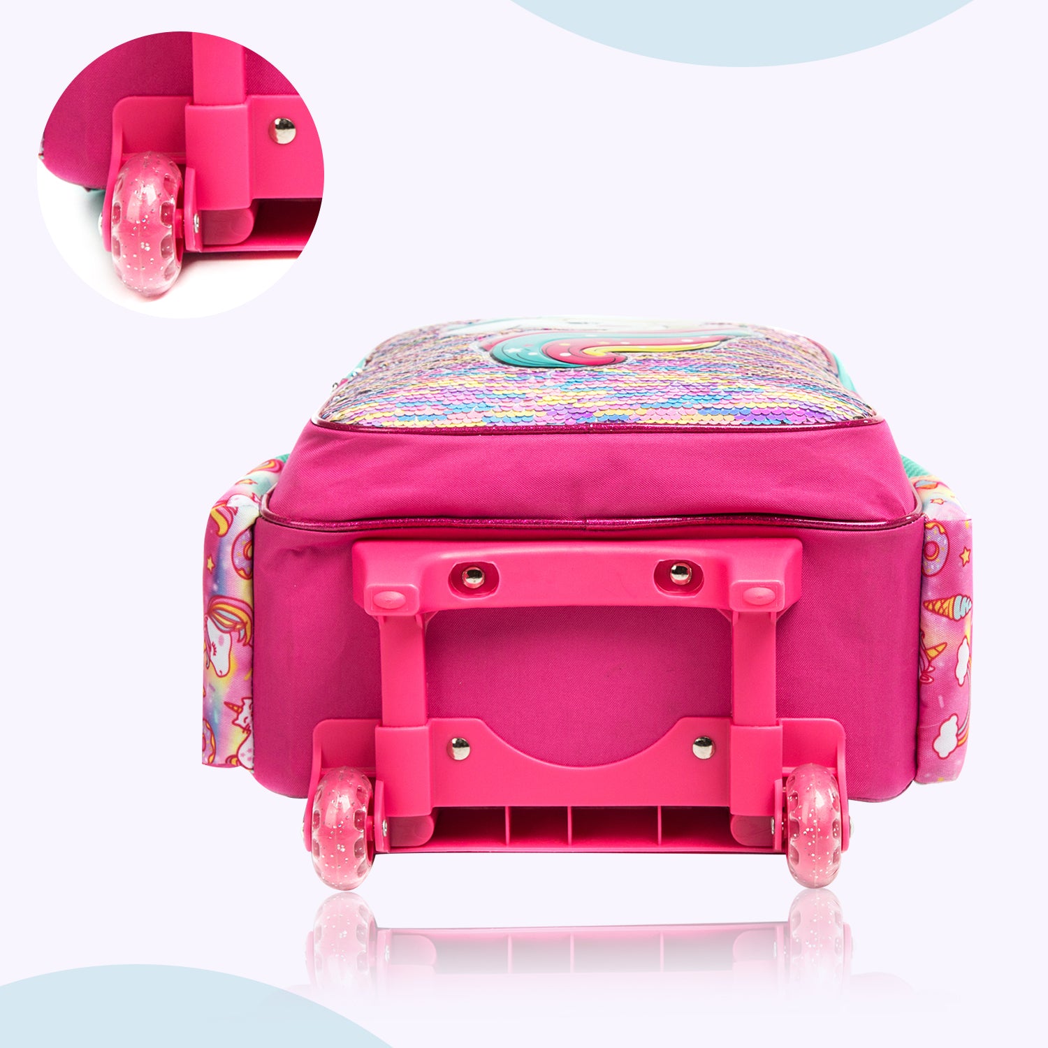 EAZY KIDS - 16 inch Set of 3 Trolley School Bag Lunch Bag & Pencil Case Unicorn - Pink