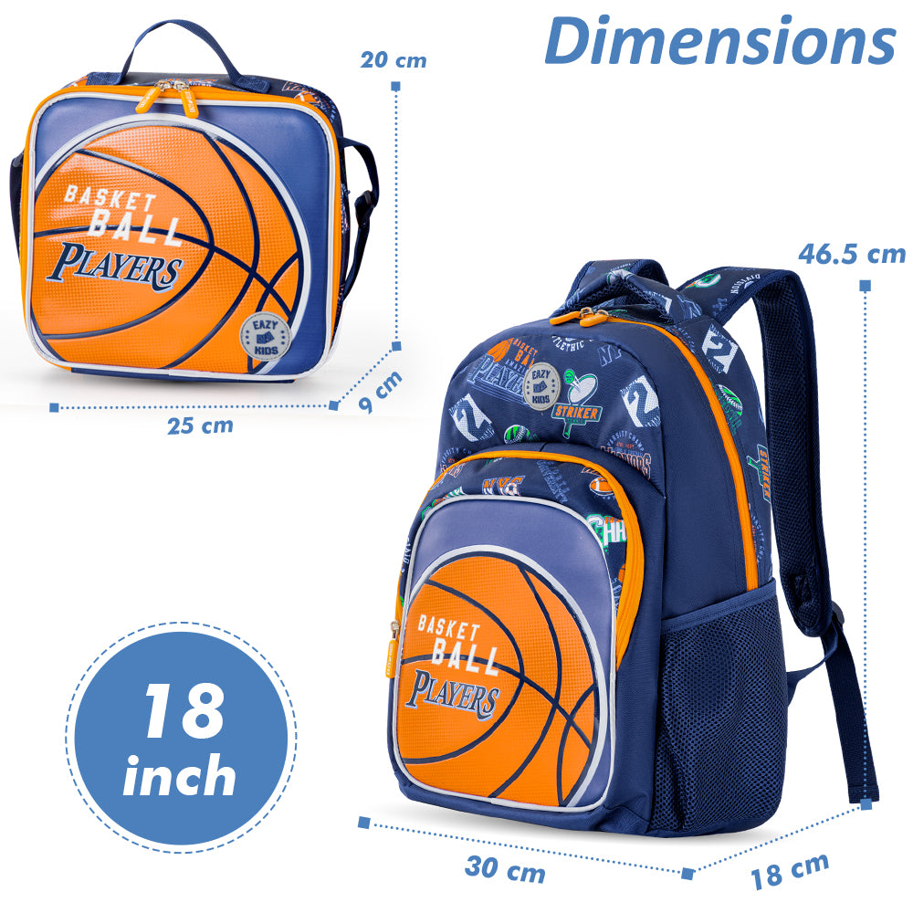 EAZY KIDS 18 inch Set of 3 Backpack w/Lunch Bag and Pencil Case - Basket Ball