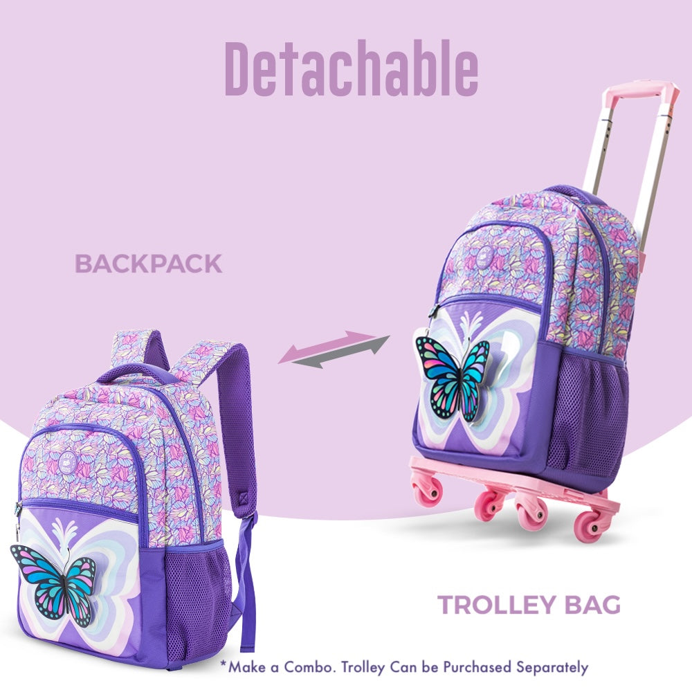EAZY KIDS 18 inch Set of 3 Backpack w/Lunch Bag and Pencil Case - 3D Butterfly Purple
