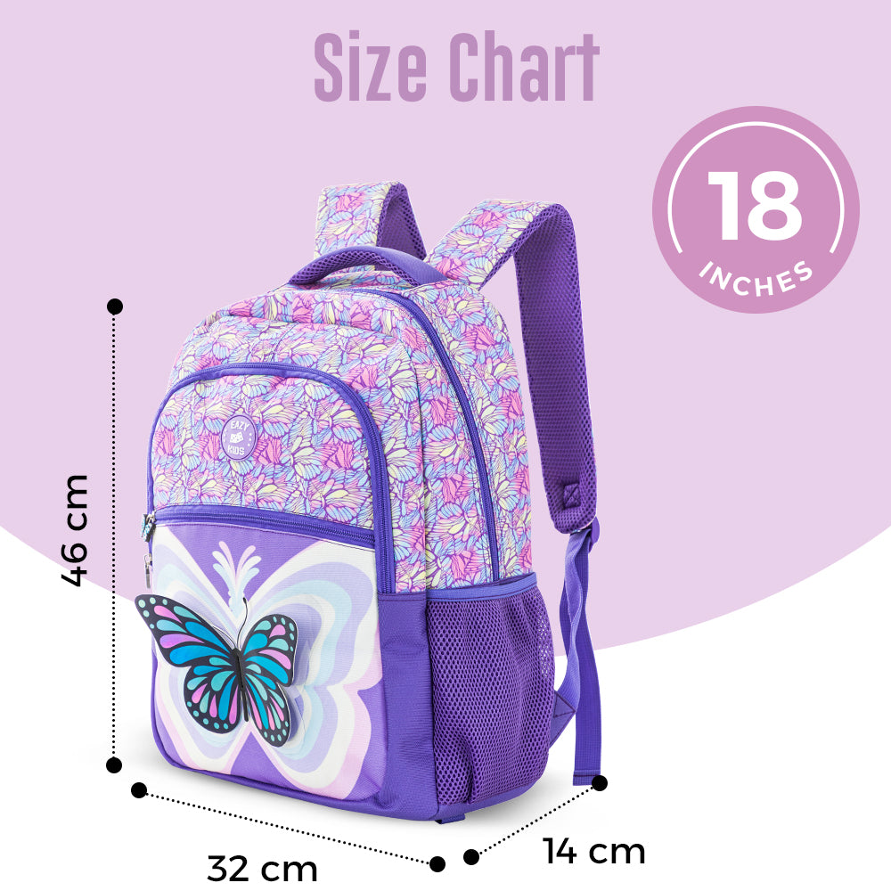 EAZY KIDS 18 inch Set of 3 Backpack w/Lunch Bag and Pencil Case - 3D Butterfly Purple