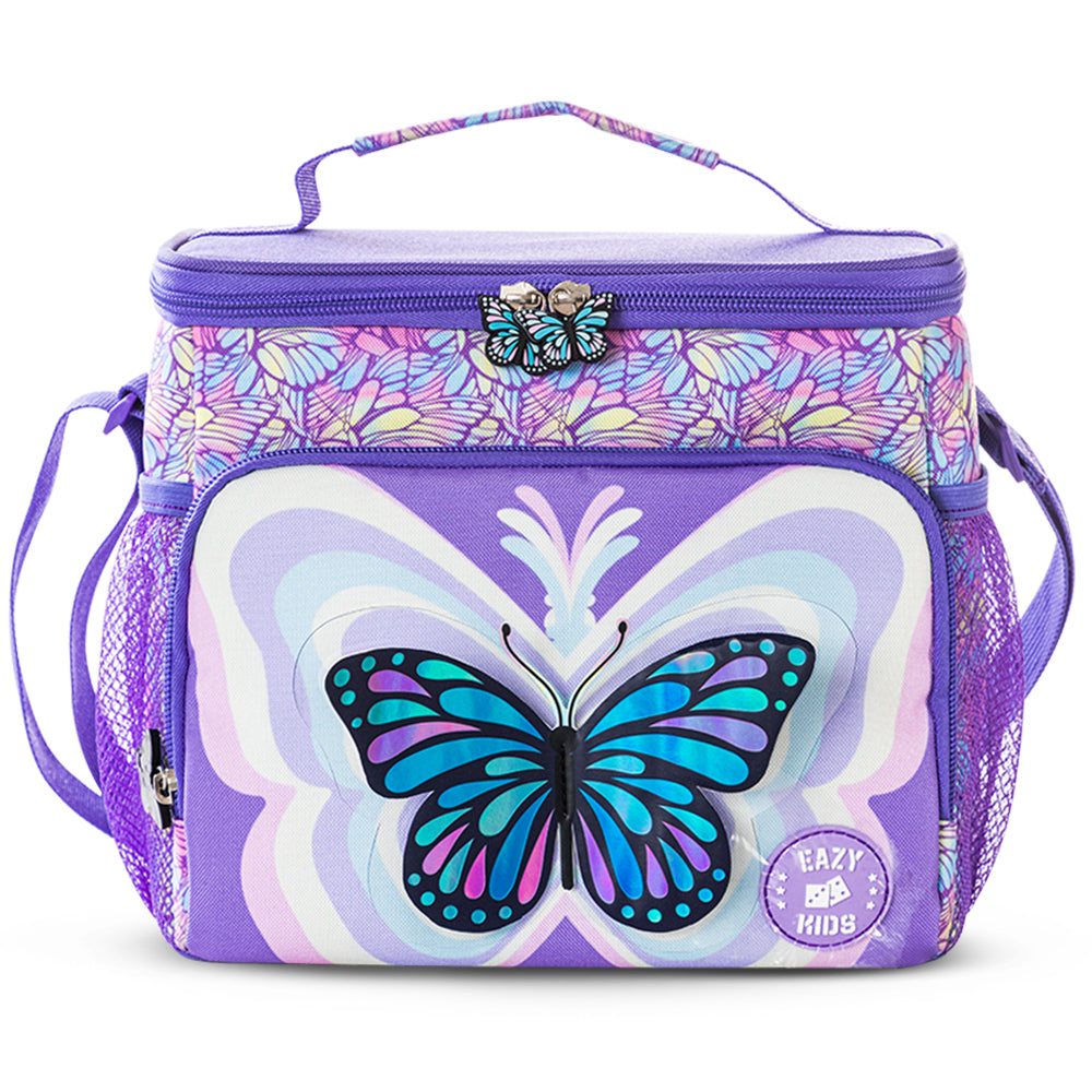 EAZY KIDS 18 inch Set of 3 Backpack w/Lunch Bag and Pencil Case - 3D Butterfly Purple