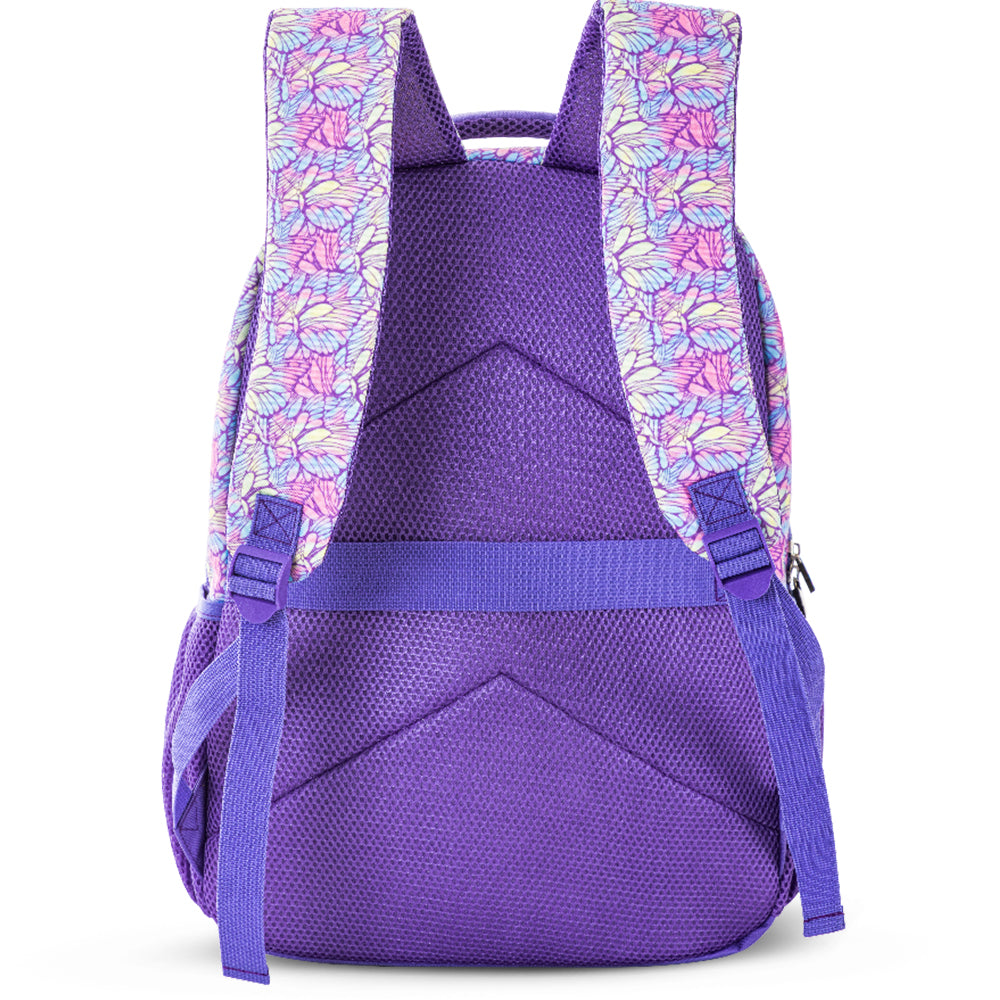 EAZY KIDS 18 inch Set of 3 Backpack w/Lunch Bag and Pencil Case - 3D Butterfly Purple