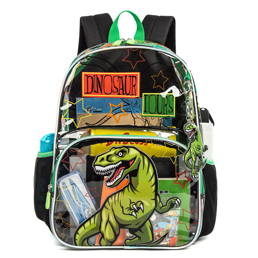EAZY KIDS 17Inch Set of 3 School Bag with Lunch Bag and Pencil Case Dinosaur - Black
