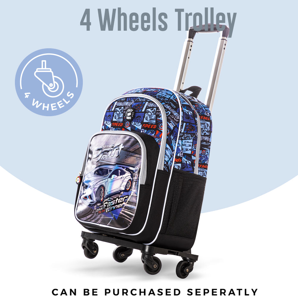 EAZY KIDS 18 inch Set of 3 Backpack w/Lunch Bag and Pencil Case - Car Racing