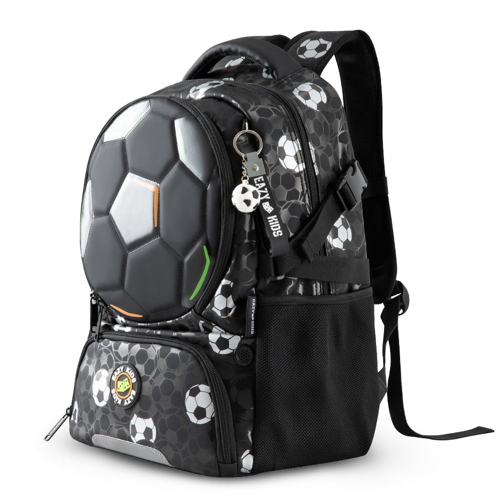 Eazy Kids 17” 3-Piece School Backpack Set for Kids – Football Design with Lunch Bag & Pencil Case, Black