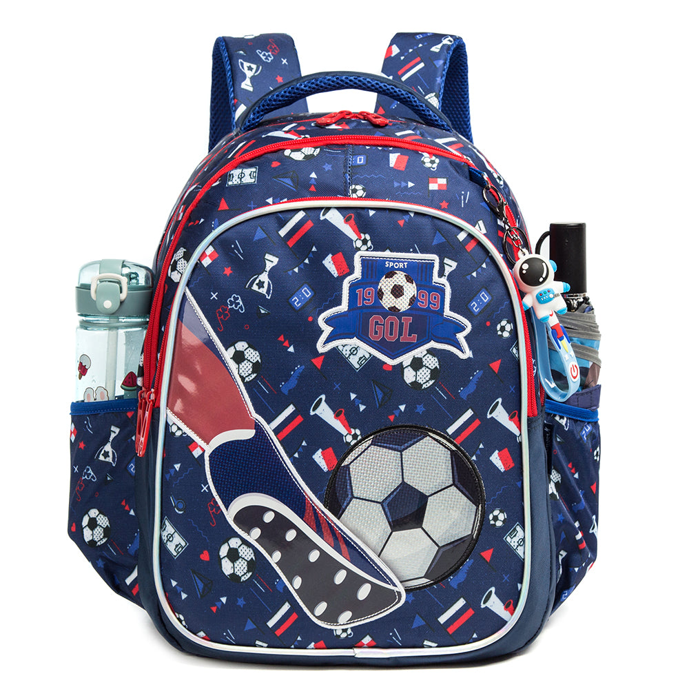 EAZY KIDS 17Inch Set of 3 School Bag with Lunch Bag and Pencil Case Football - Blue