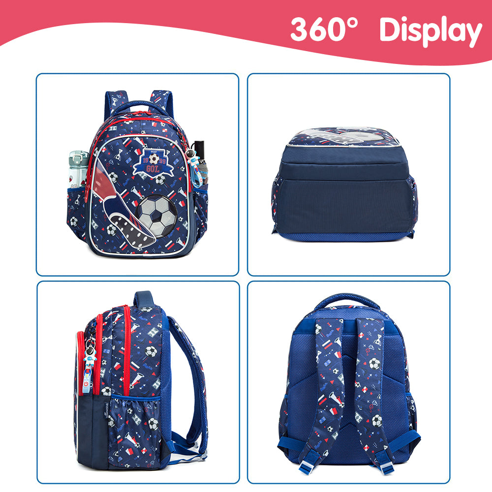 مجموعة من 3 حقائب مدرسية من إيزي كيدز، مقاس 17 بوصة، مع حقيبة غداء وحافظة أقلام كرة قدم - أزرق