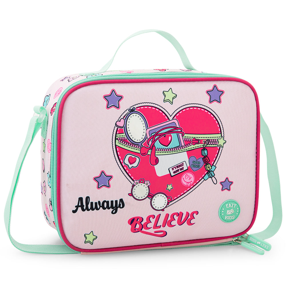Eazy Kids 17”School Bag Set of 3- Backpack, Lunch Bag & Pencil Case,Laptop Compartment -Always Believe - Pink
