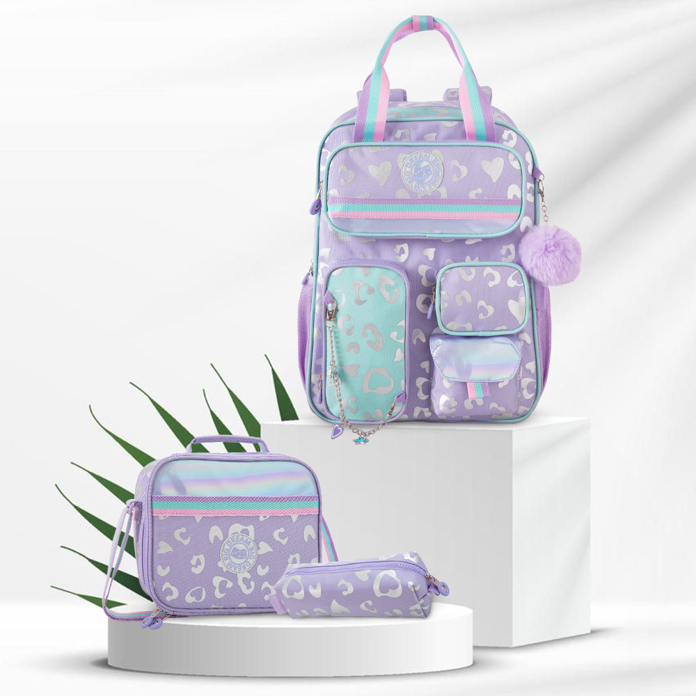 Eazy Kids 17” 3-Piece School Backpack Set for Kids – Backpack with Lunch Bag & Pencil Case, Purple