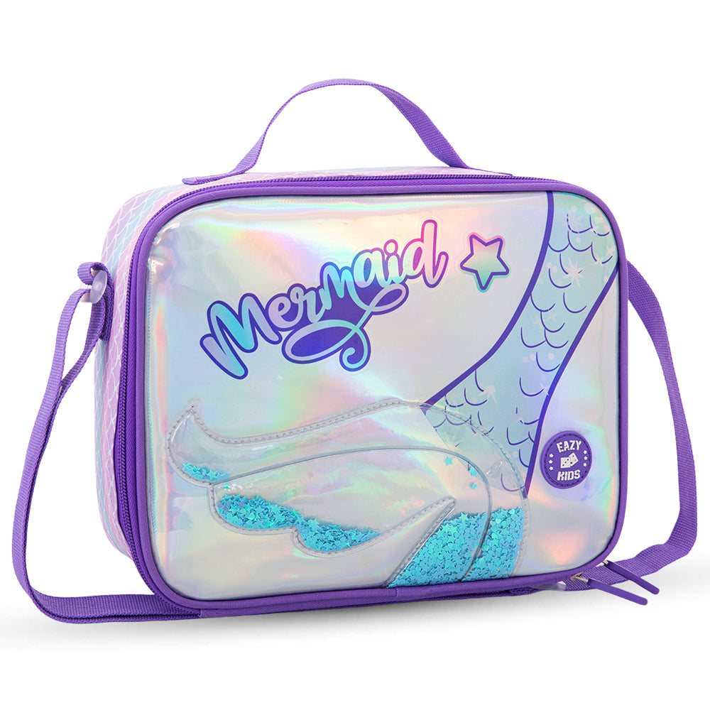 Eazy Kids 16” Trolley School Bag Set of 3 with Wheels – Backpack, Lunch Bag & Pencil Case, Purple