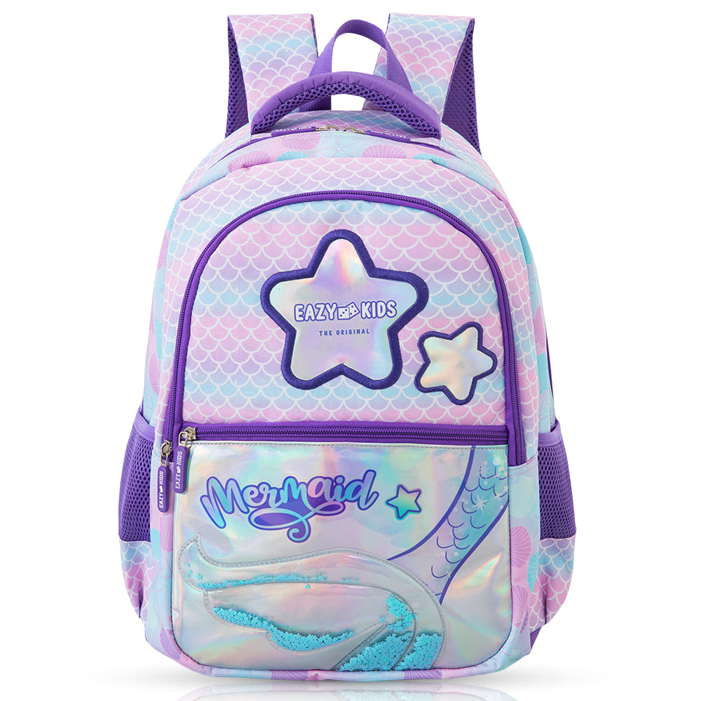 Eazy Kids 16” Trolley School Bag Set of 3 with Wheels – Backpack, Lunch Bag & Pencil Case, Purple
