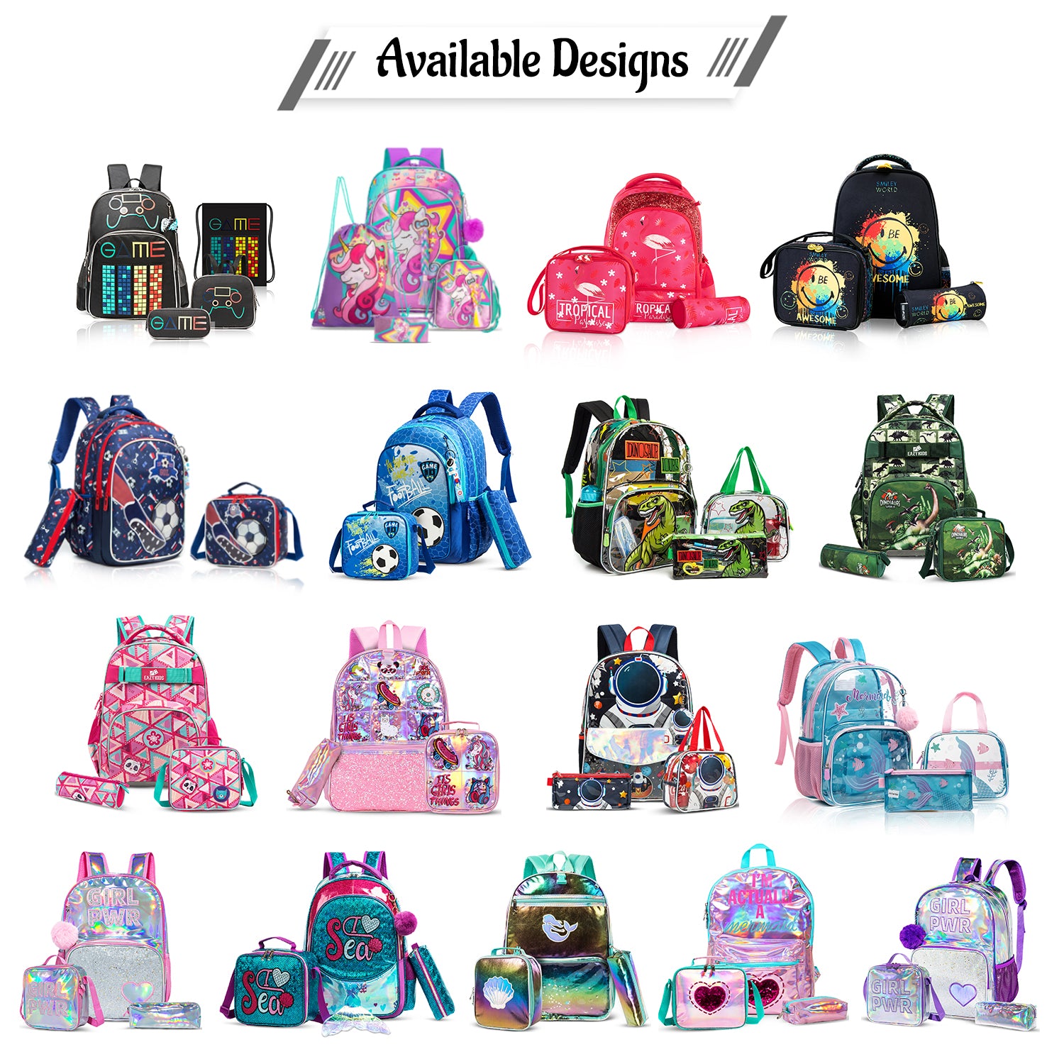 EAZY KIDS 17Inch Set of 3 School Bag with Lunch Bag and Pencil Case Tropical - Pink