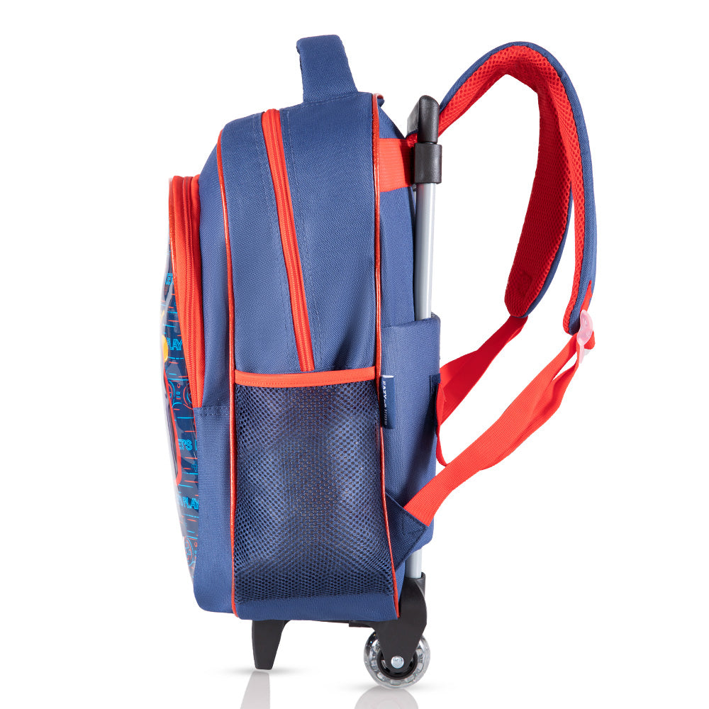 EAZY KIDS 17Inch Set of 5 Trolley School Bag with Lunch Bag, Pencil Case, Lunch Box and Water Bottle - Gamer - Blue