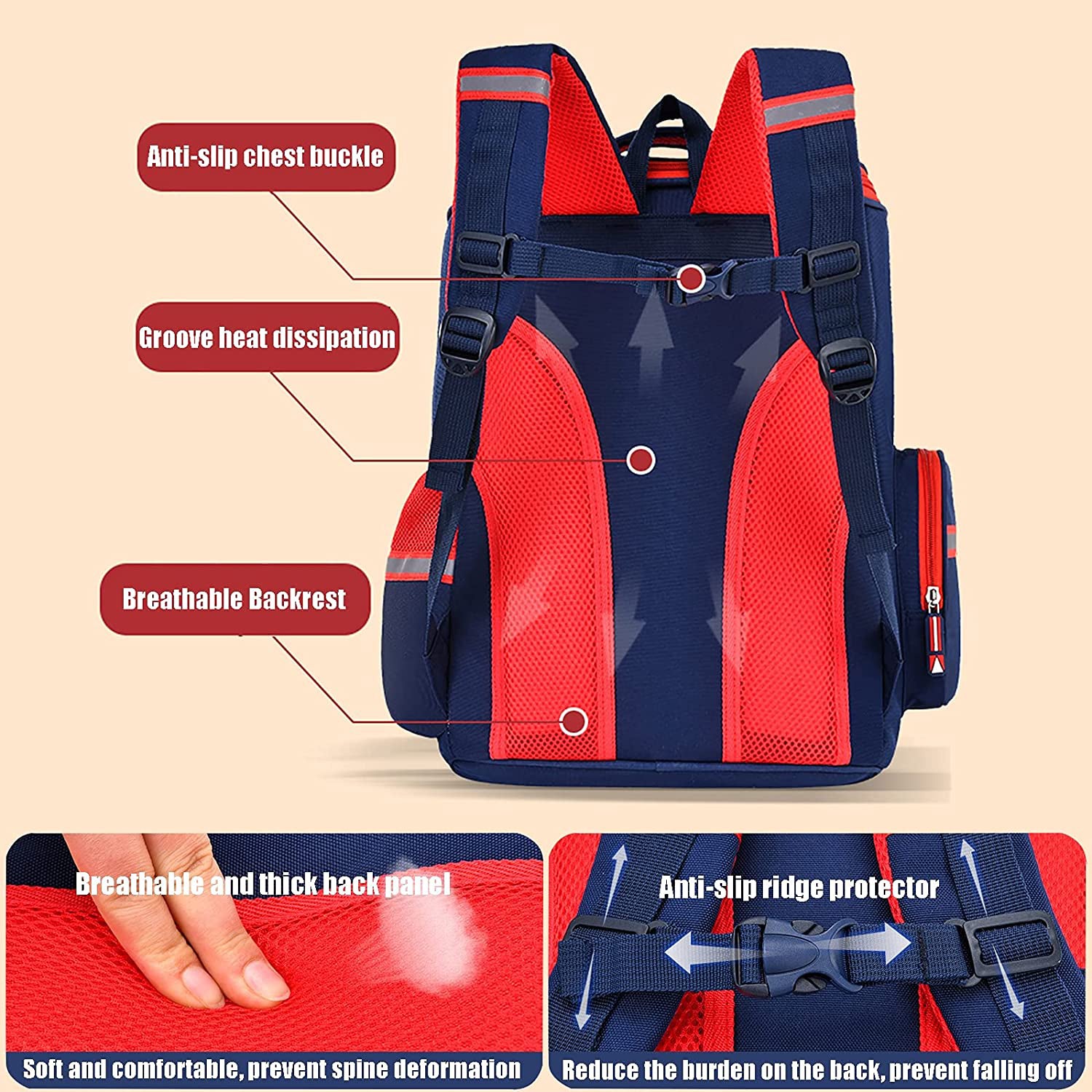 EAZY KIDS - Back to School - 16 inch Ergonomic School Backpack - Blue