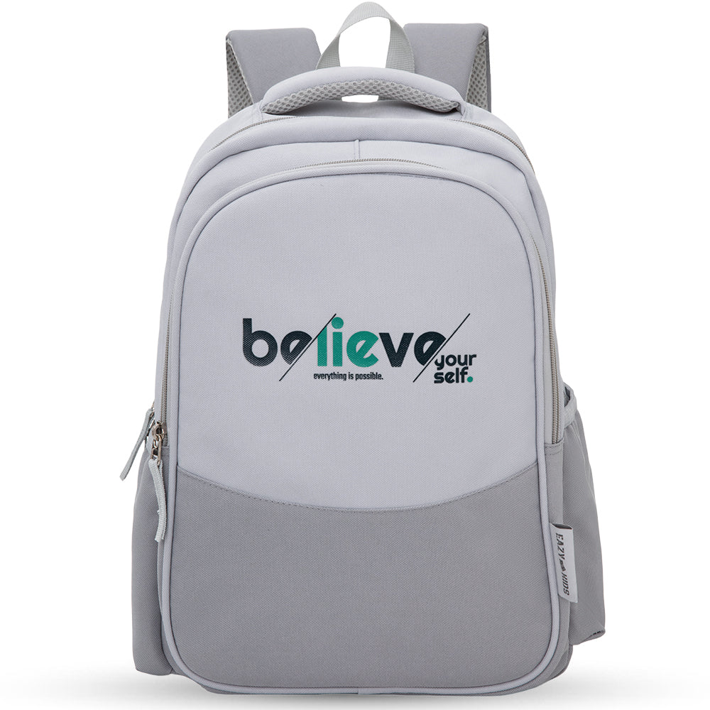 Eazy Kids 15.3” Lightweight School Backpack for Kids – Believe Yourself Design, Grey