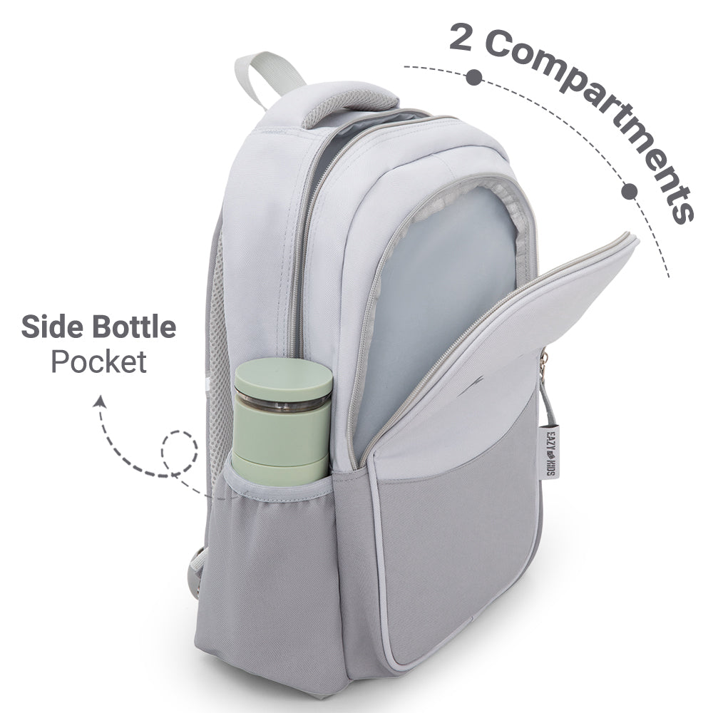Eazy Kids 15.3” Lightweight School Backpack for Kids – Believe Yourself Design, Grey
