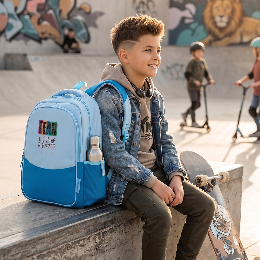 Eazy Kids 15.3” Lightweight School Backpack for Kids – Fearless Design, Blue
