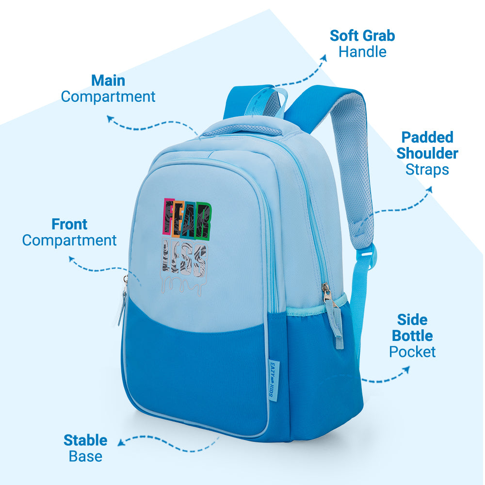 Eazy Kids 15.3” Lightweight School Backpack for Kids – Fearless Design, Blue