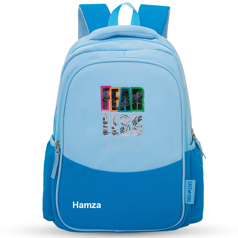 Eazy Kids Personalized 15.3β Lightweight School Backpack for Kids β Fearless Design, Blue