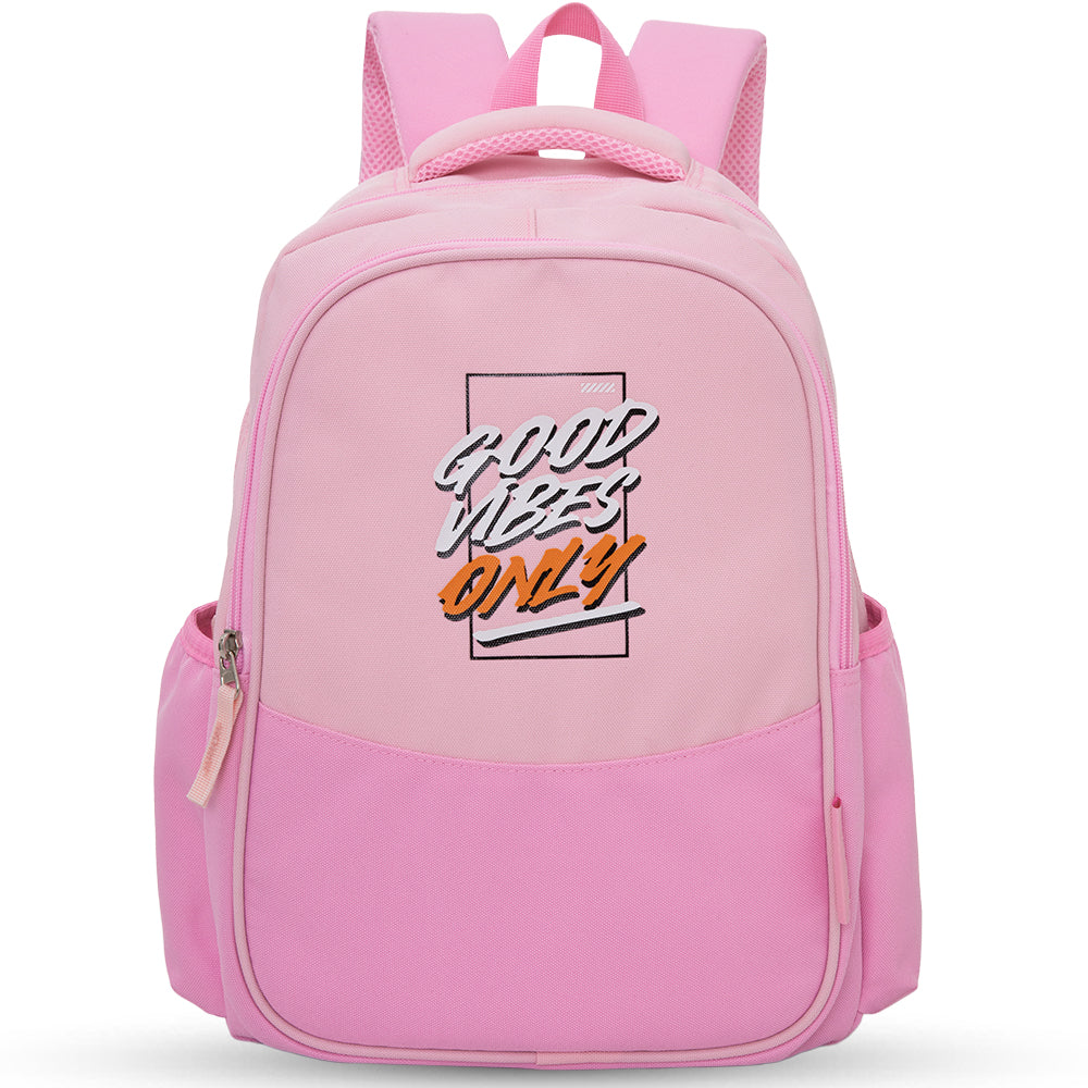 Eazy Kids 15.3” Lightweight School Backpack for Kids – Good Vibes Only Design, Pink