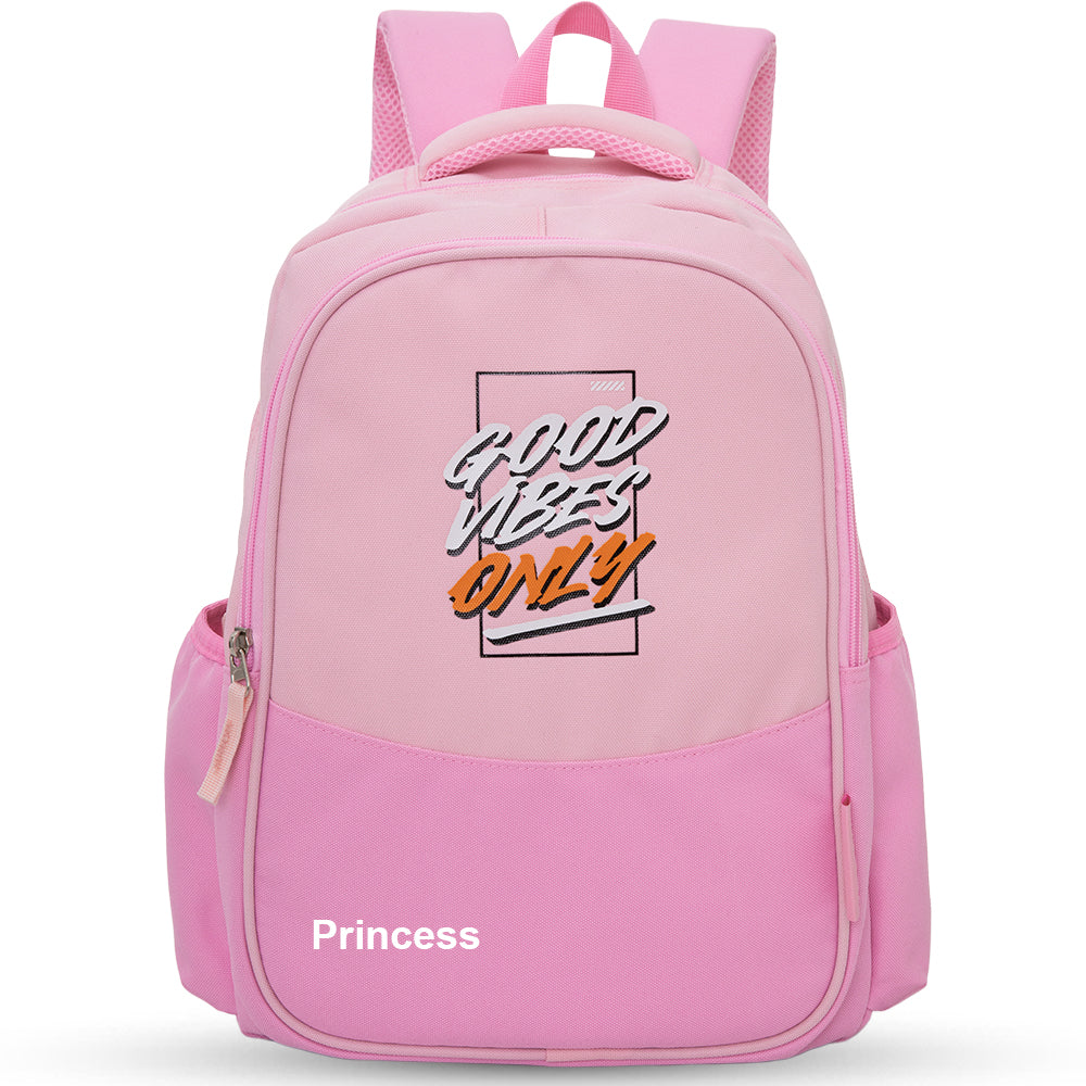 Eazy Kids Personalized 15.3” Lightweight School Backpack for Kids – Good Vibes Only Design, Pink