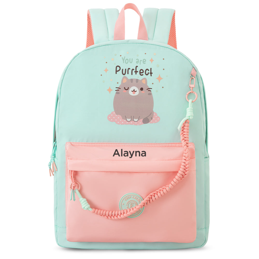 Eazy Kids Personalized 16.5” School Backpack with Laptop Compartment – Lightweight Design, Purrfect Dreams